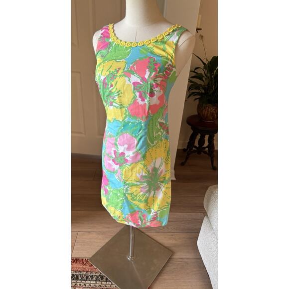 Lilly Pulitzer DELIA Shift Dress SHORELY BLUE Big Flirt Pink Green Blue 00 READ - Picture 1 of 16